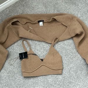 JLUXLABEL cropped top with knit sleeve shrug.